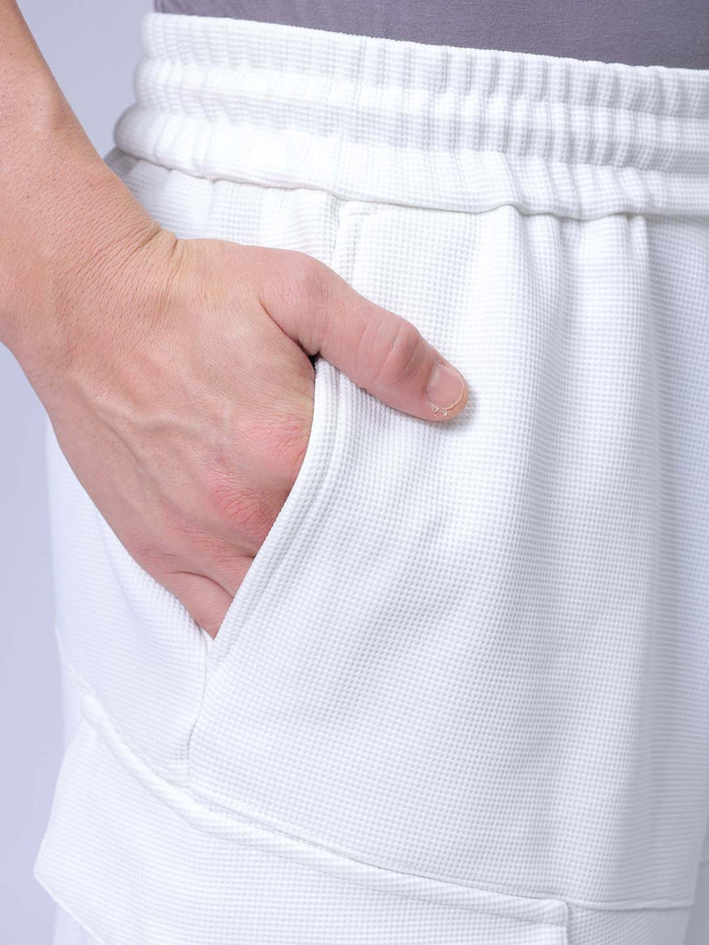 Men's White Relaxed Fit Textured Utility Shorts