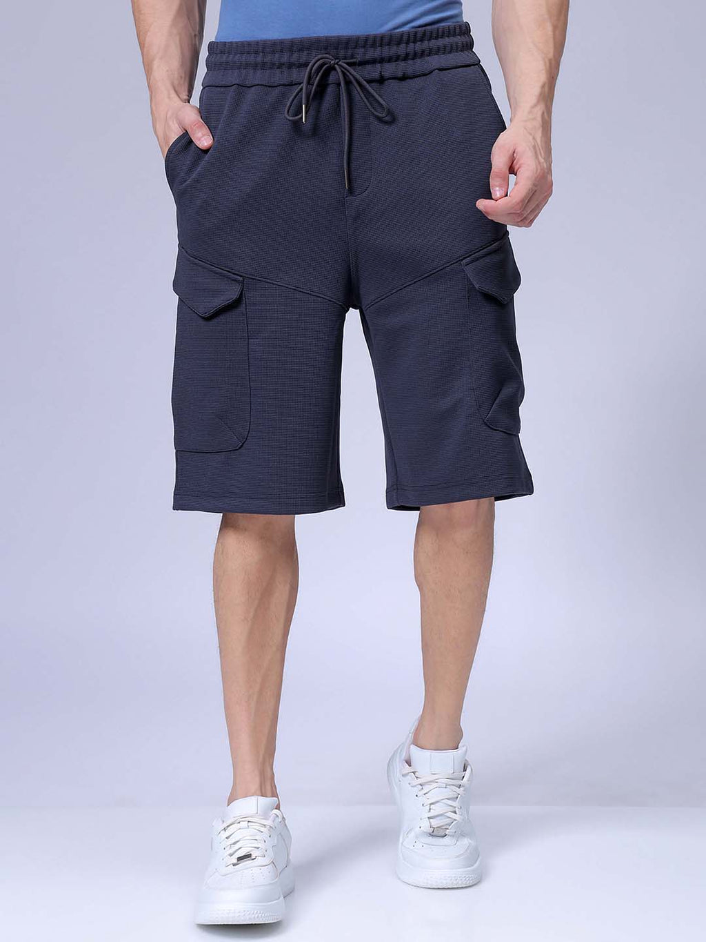 Men's Dark Grey Relaxed Fit Textured Utility Shorts