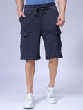 Men's Dark Grey Relaxed Fit Textured Utility Shorts