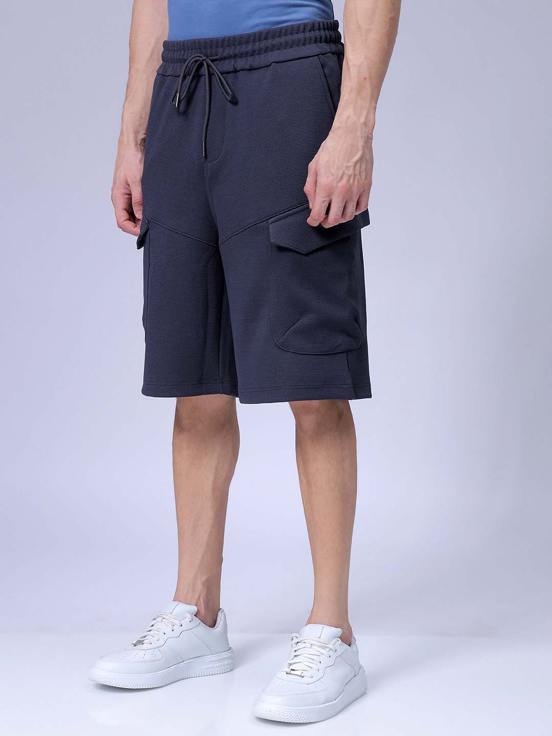 Men's Dark Grey Relaxed Fit Textured Utility Shorts