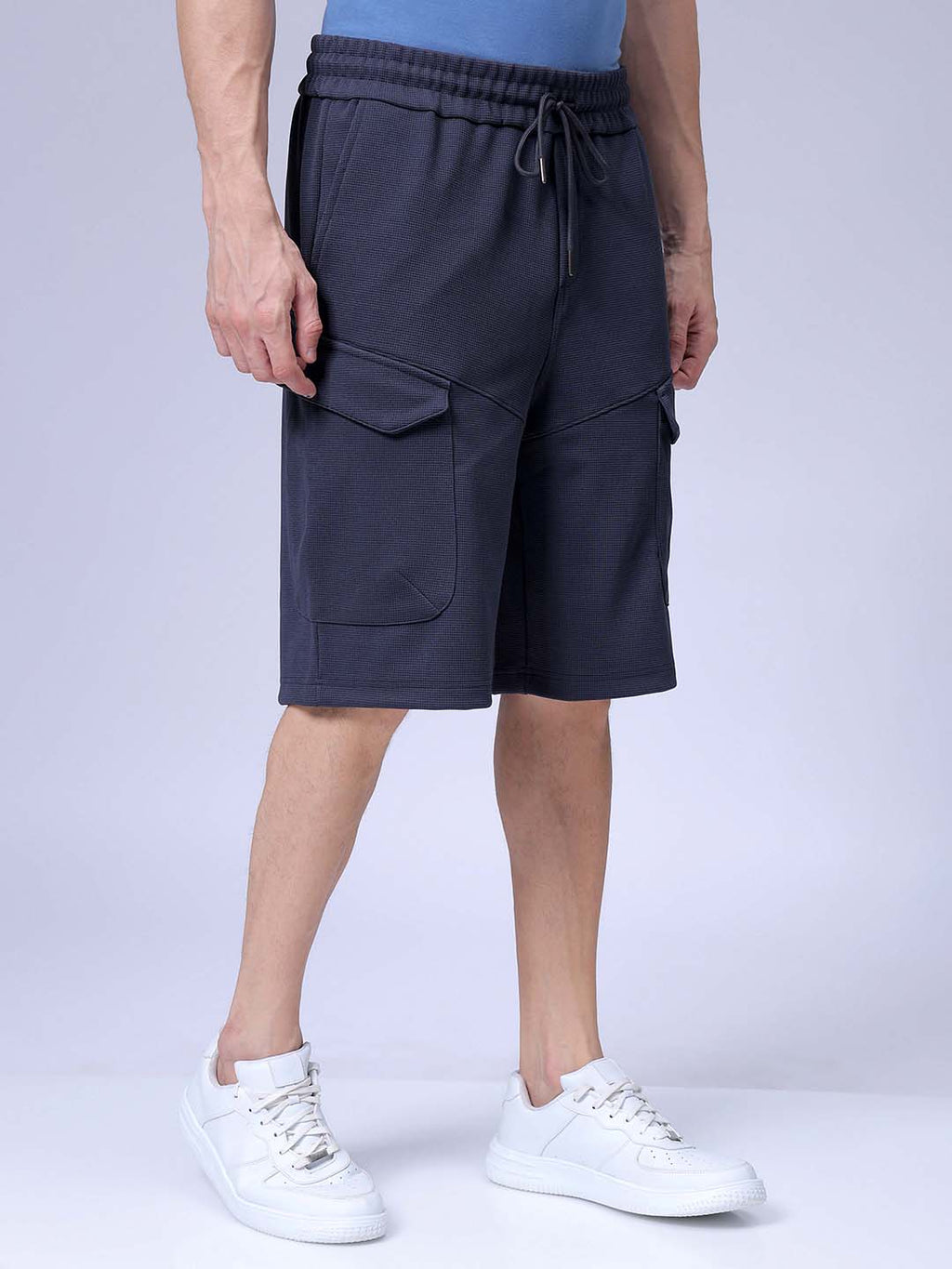 Men's Dark Grey Relaxed Fit Textured Utility Shorts