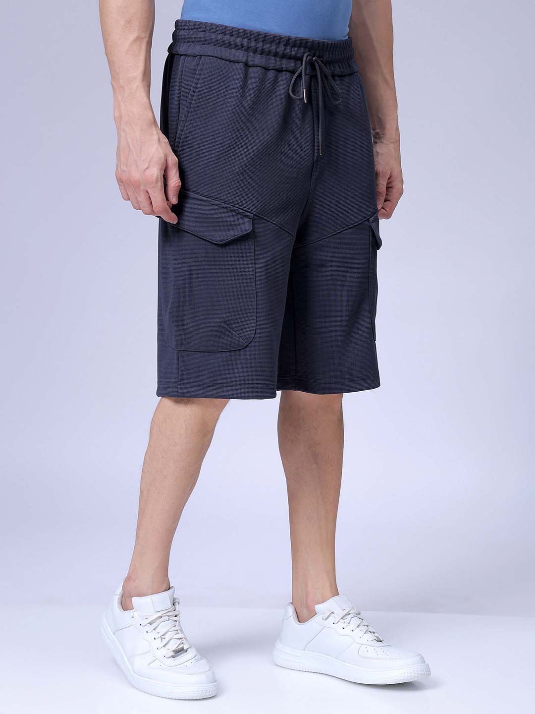 Men's Dark Grey Relaxed Fit Textured Utility Shorts