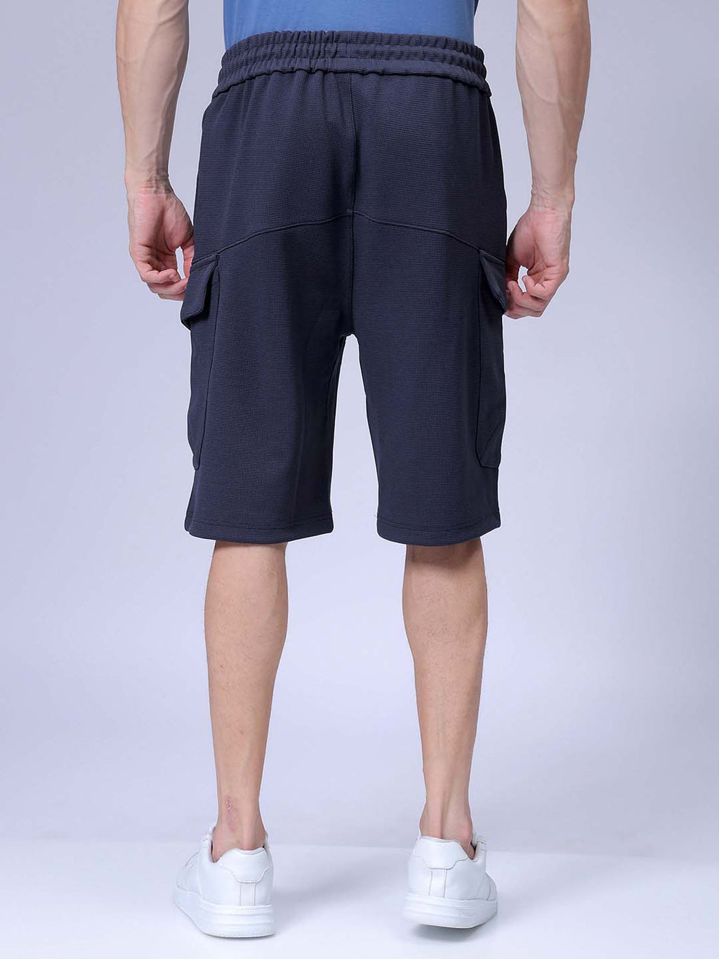 Men's Dark Grey Relaxed Fit Textured Utility Shorts