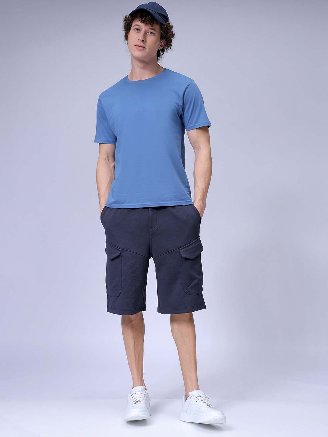 Men's Dark Grey Relaxed Fit Textured Utility Shorts