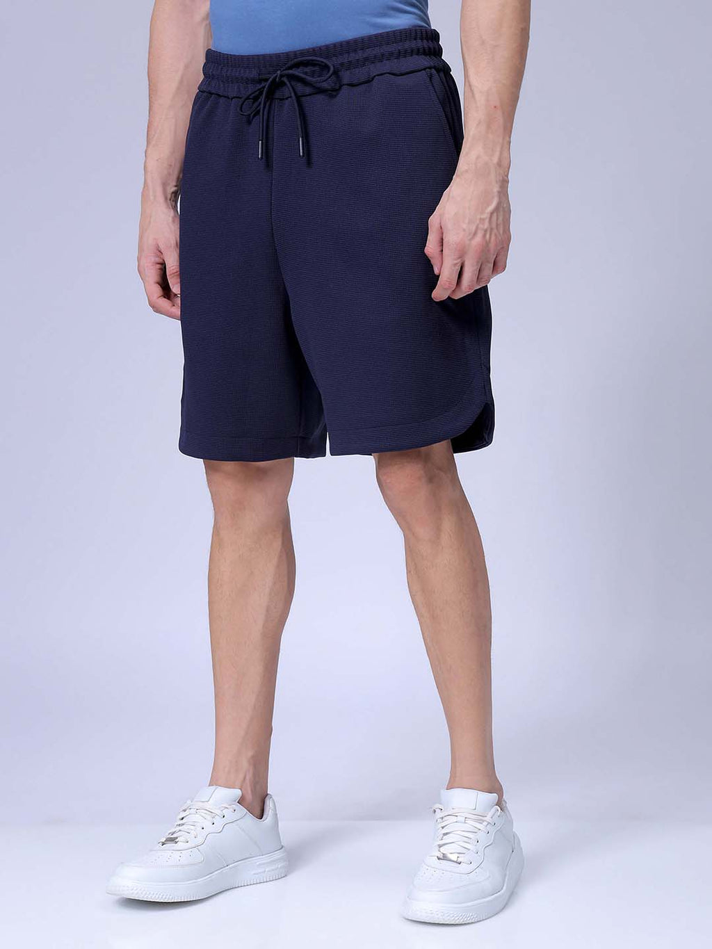 Men's Navy Relaxed Fit Solid Casual Shorts