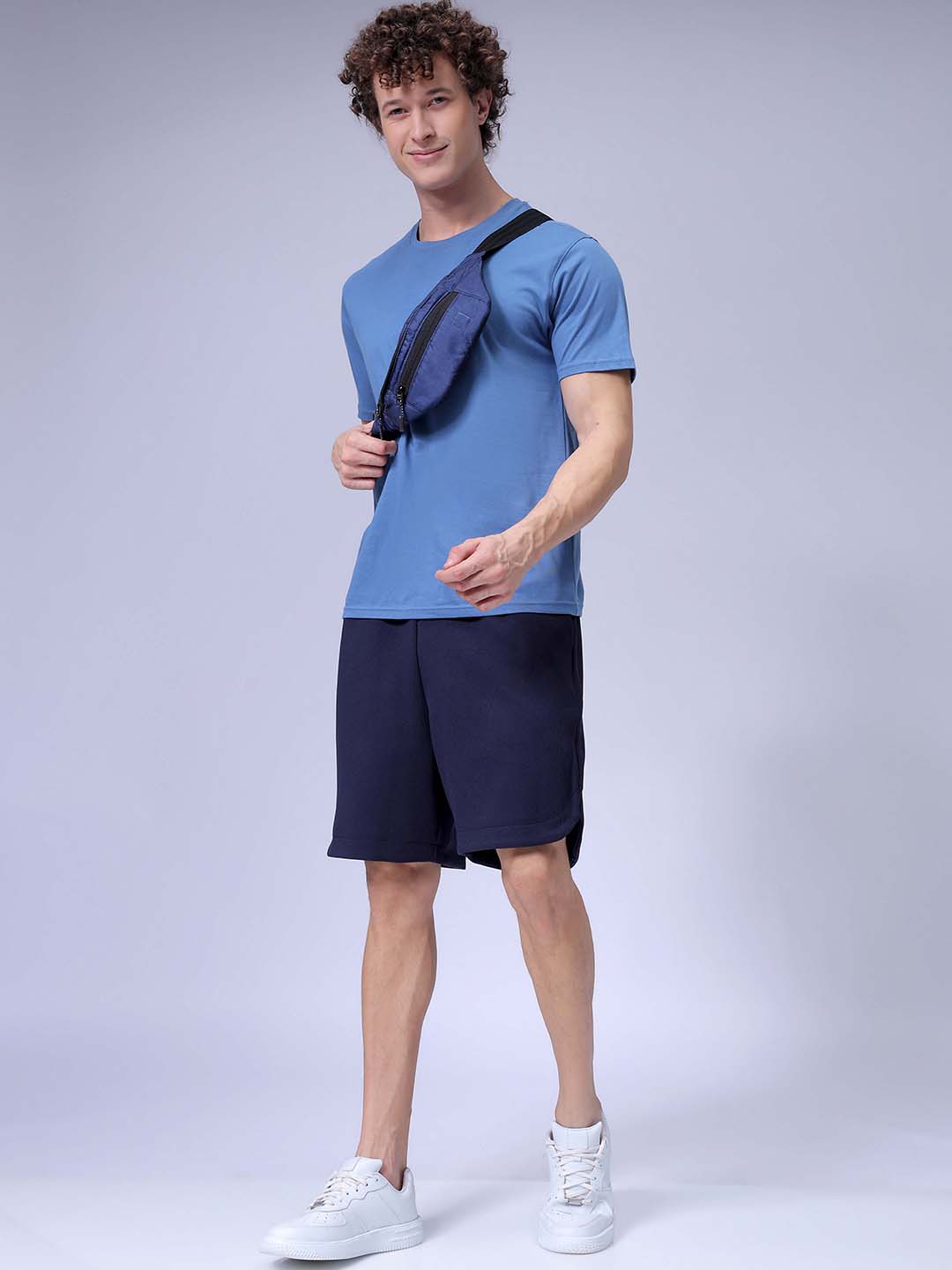 Men's Navy Relaxed Fit Solid Casual Shorts