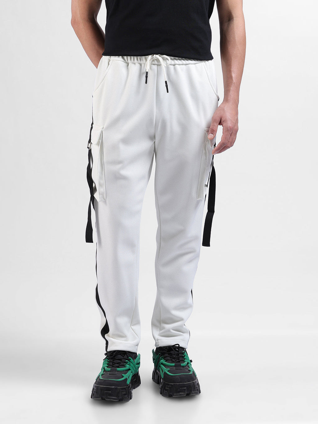 Men's White Relaxed Fit Solid Utility Cargo