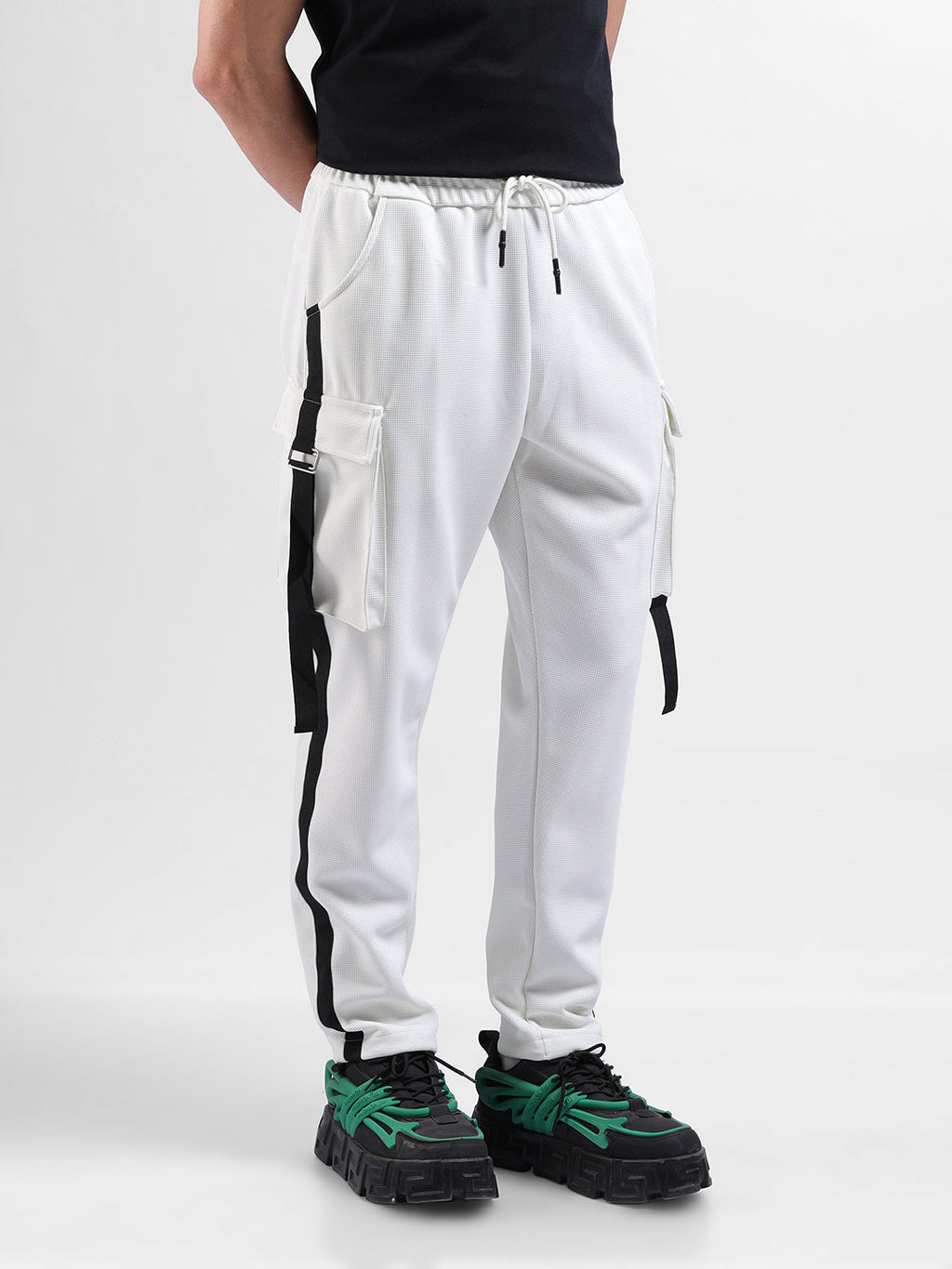 Men's White Relaxed Fit Solid Utility Cargo