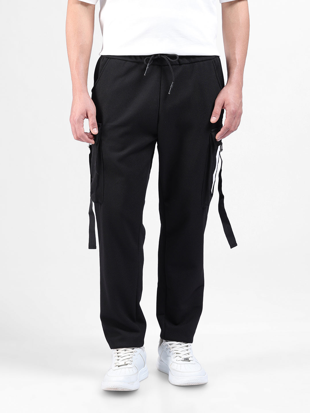 Men's Black Relaxed Fit Solid Utility Cargo