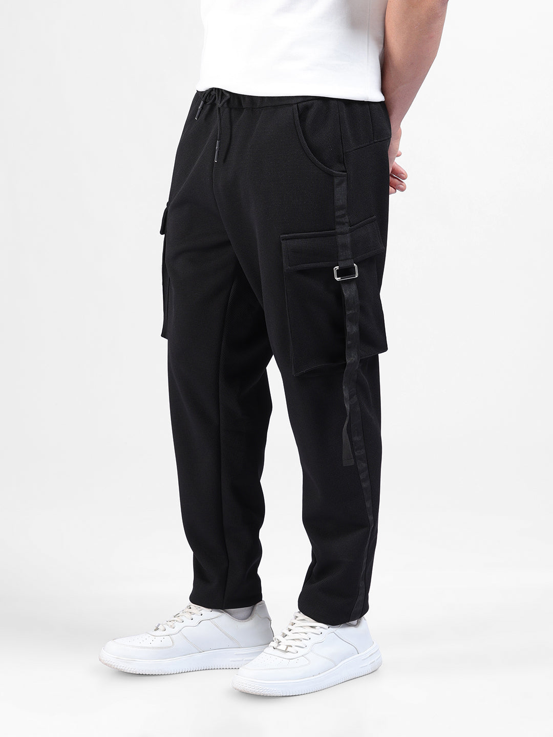 Men's Black Relaxed Fit Solid Utility Cargo
