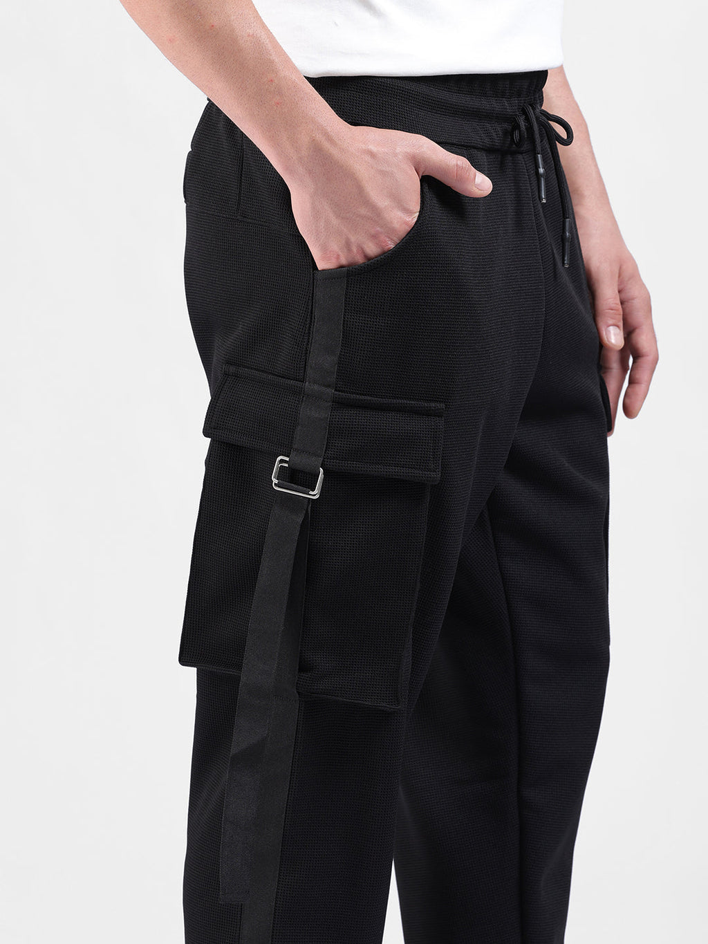Men's Black Relaxed Fit Solid Utility Cargo