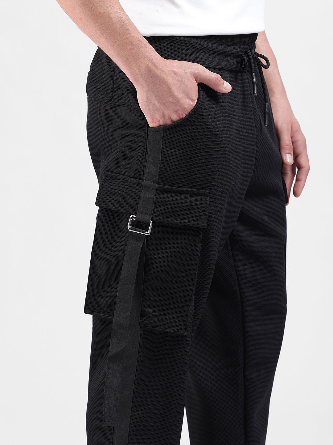 Men's Black Relaxed Fit Solid Utility Cargo