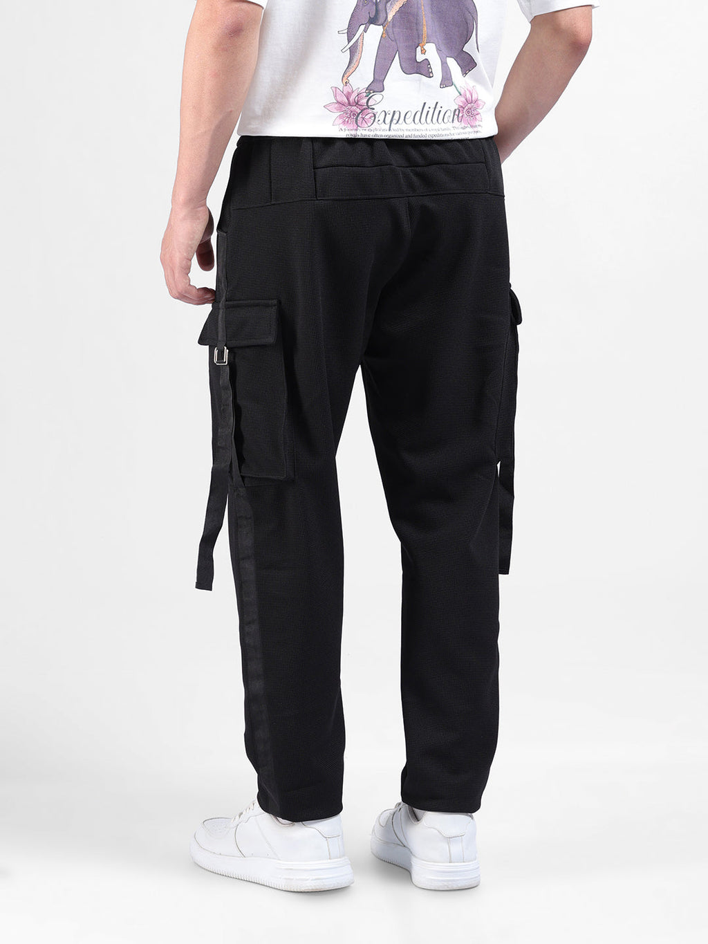 Men's Black Relaxed Fit Solid Utility Cargo