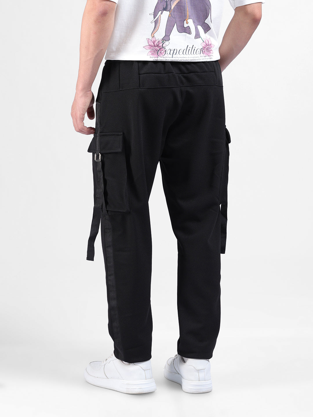 Men's Black Relaxed Fit Solid Utility Cargo