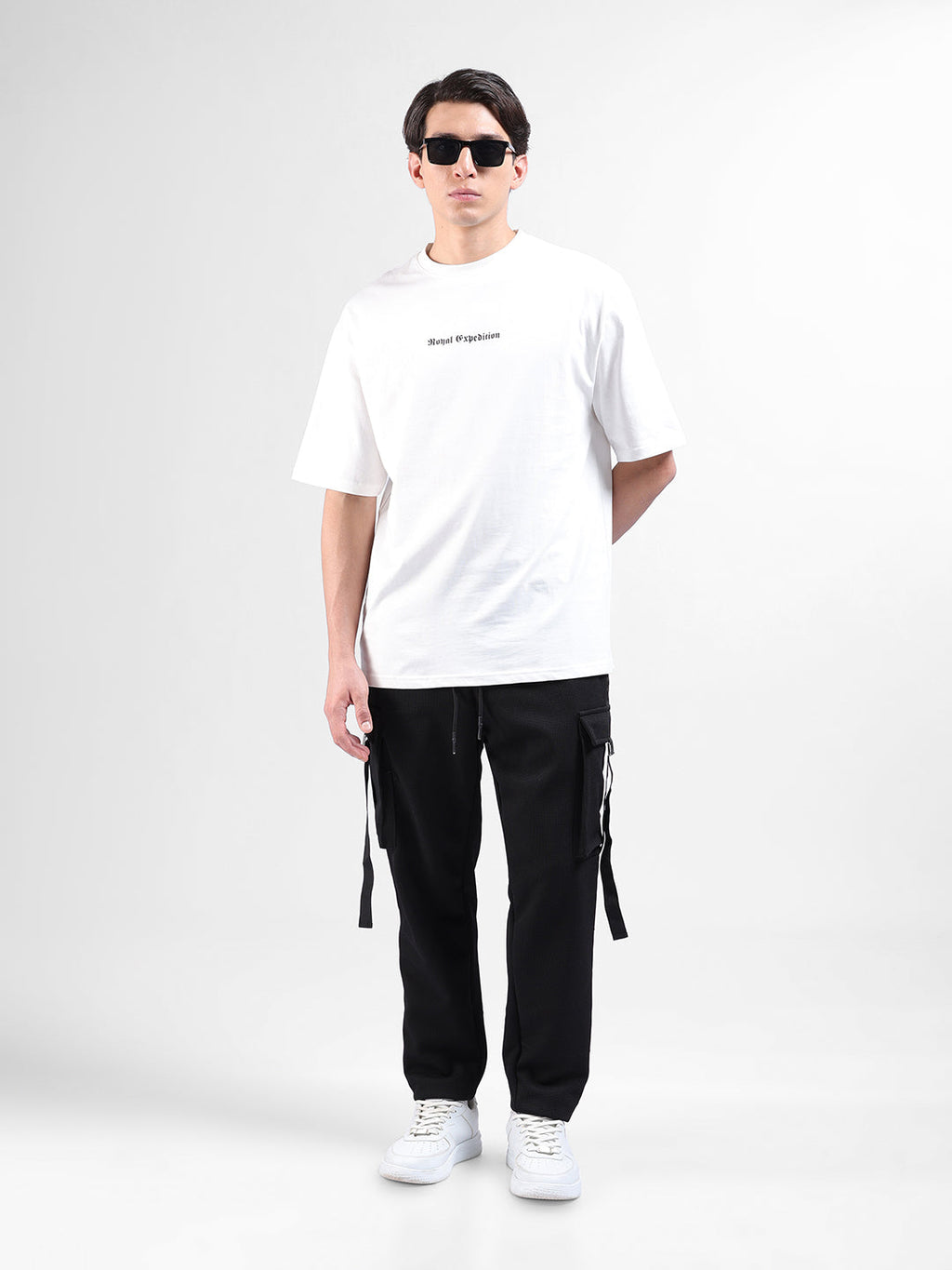 Men's Black Relaxed Fit Solid Utility Cargo