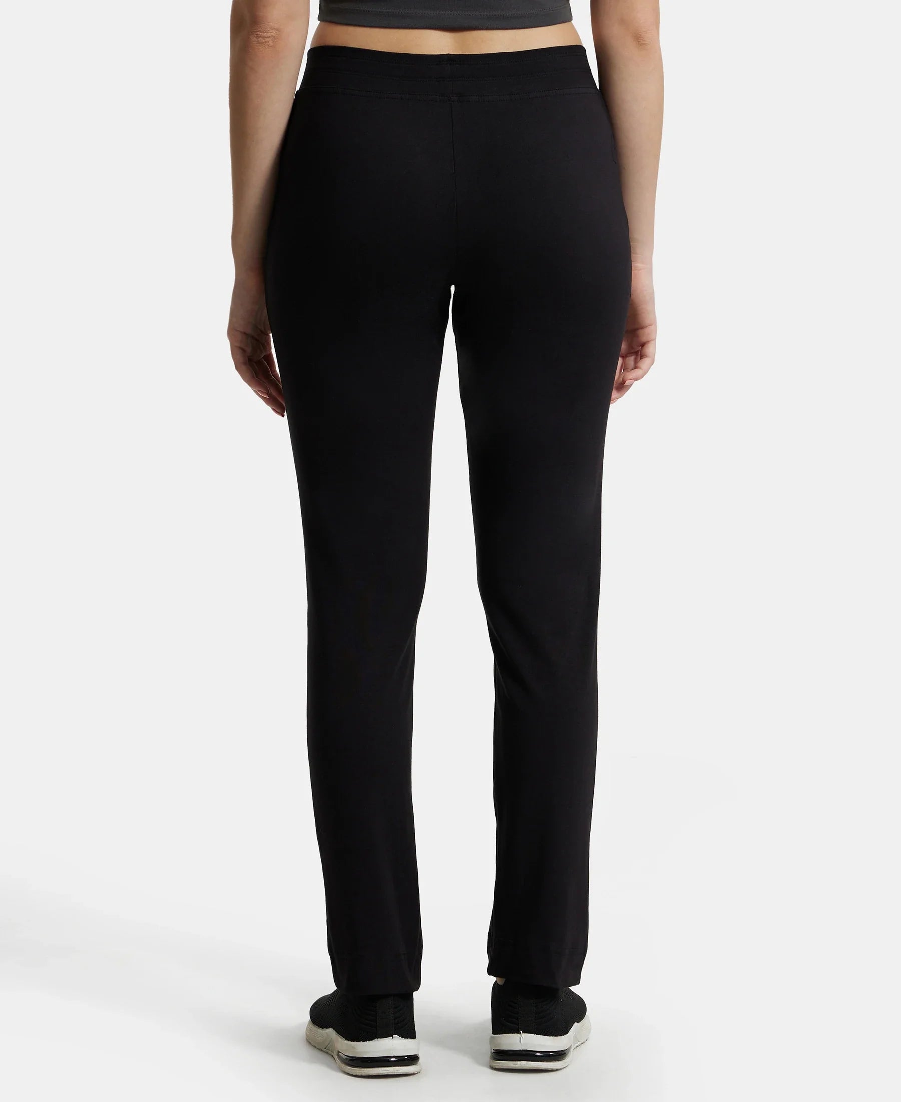 Super Combed Cotton Elastane Stretch Slim Fit Trackpants With Side Pockets - Black