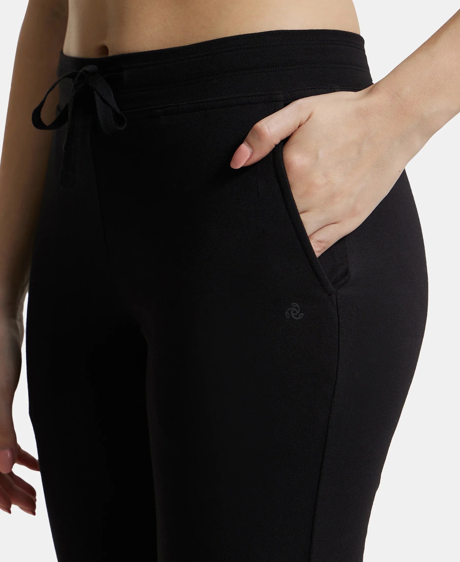 Super Combed Cotton Elastane Stretch Slim Fit Trackpants With Side Pockets - Black