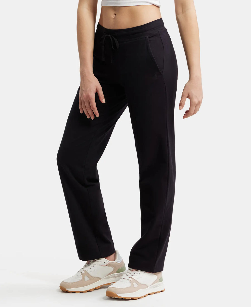 Super Combed Cotton Elastane Stretch Relaxed Fit Trackpants With Side Pockets - Black