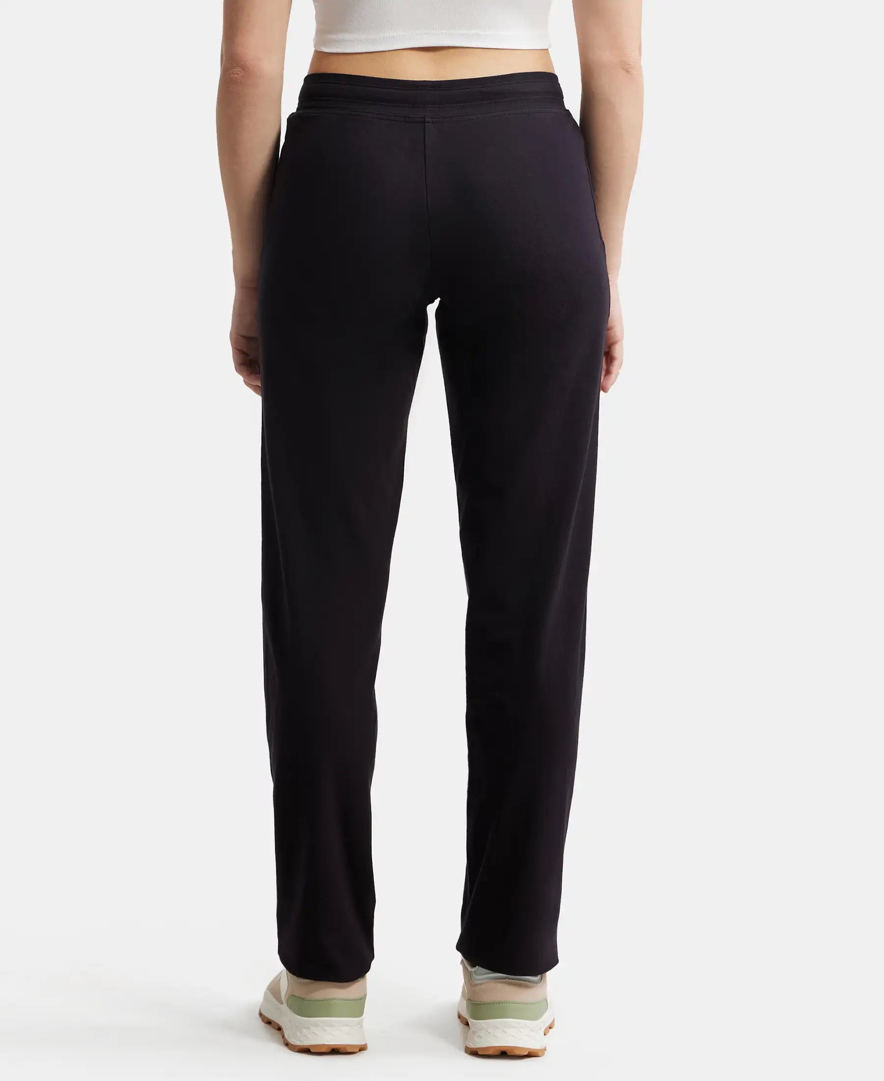 Super Combed Cotton Elastane Stretch Relaxed Fit Trackpants With Side Pockets - Black