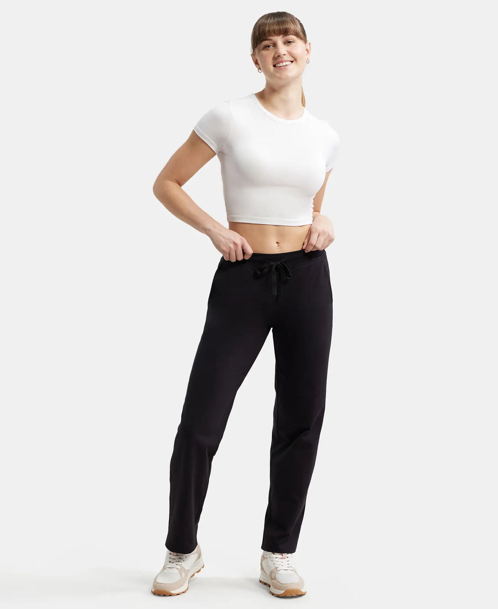 Super Combed Cotton Elastane Stretch Relaxed Fit Trackpants With Side Pockets - Black