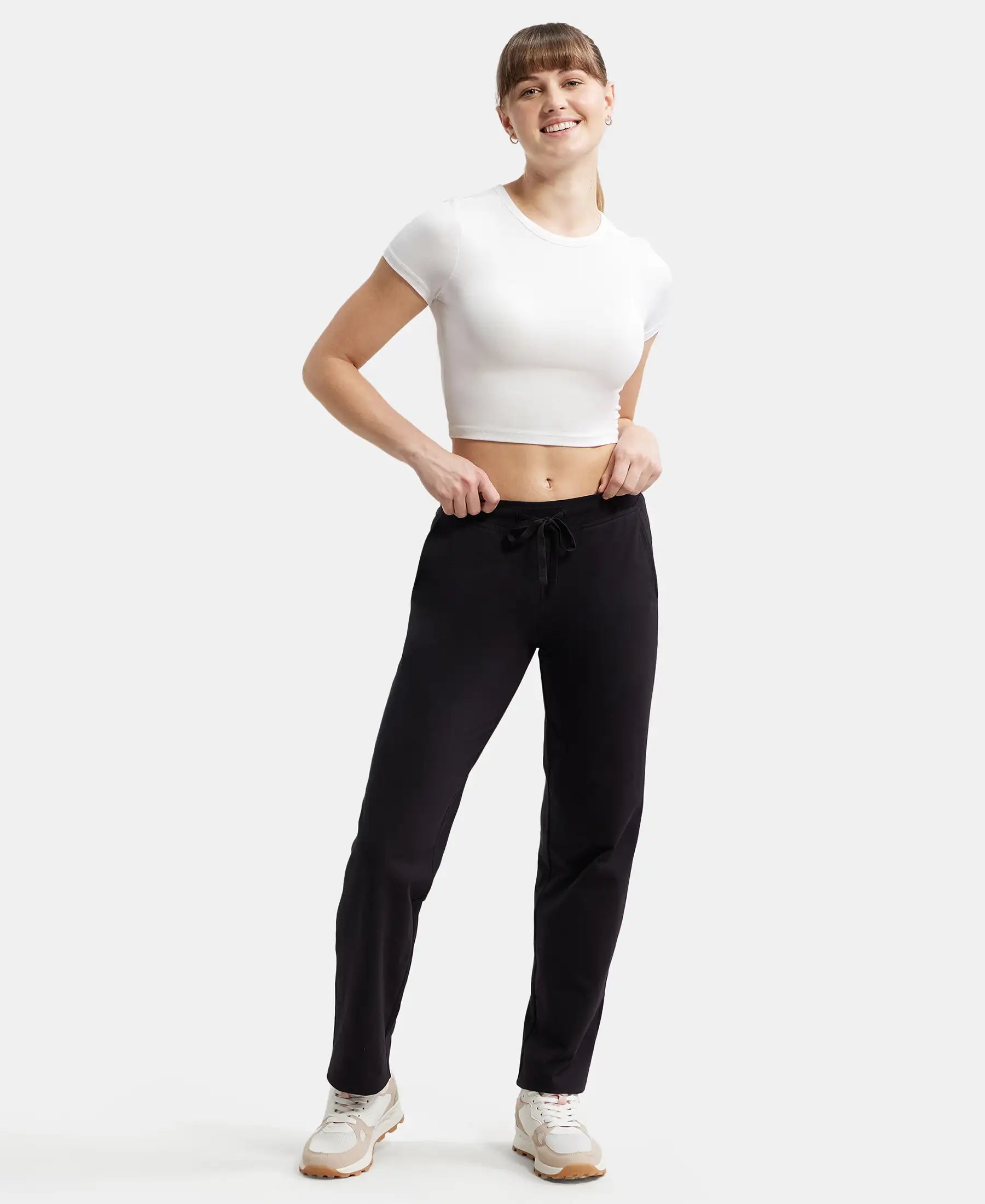 Super Combed Cotton Elastane Stretch Relaxed Fit Trackpants With Side Pockets - Black
