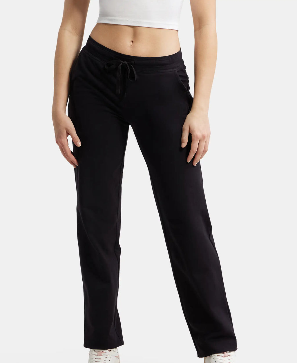 Super Combed Cotton Elastane Stretch Relaxed Fit Trackpants With Side Pockets - Black