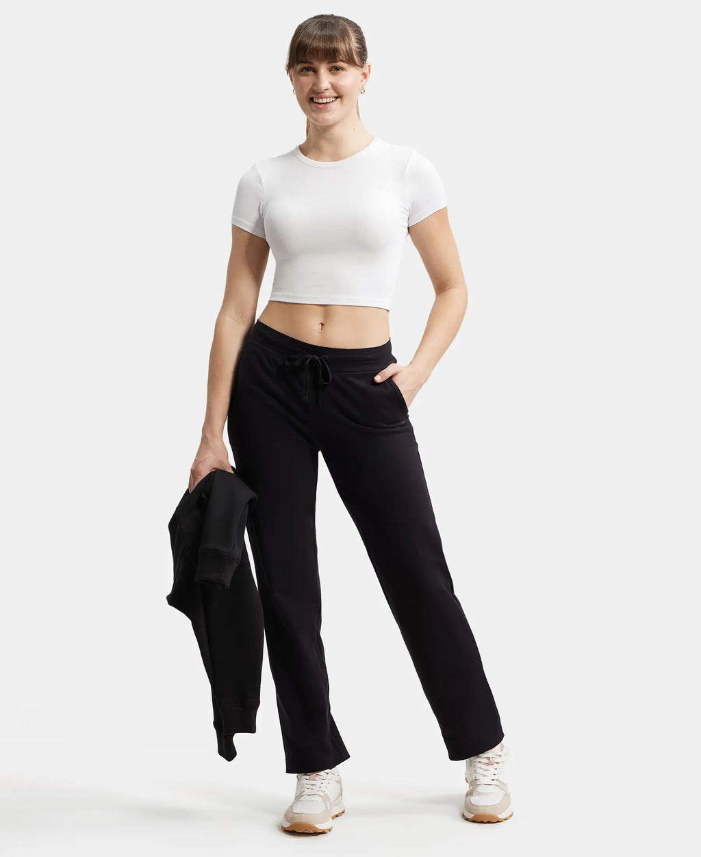 Super Combed Cotton Elastane Stretch Relaxed Fit Trackpants With Side Pockets - Black