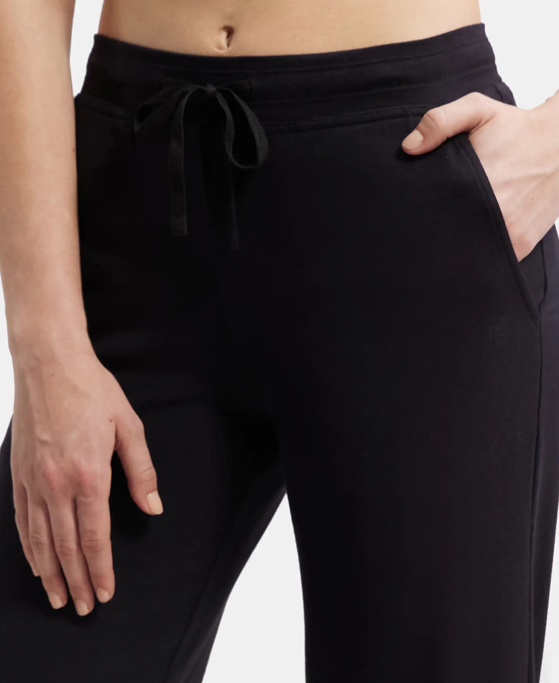 Super Combed Cotton Elastane Stretch Relaxed Fit Trackpants With Side Pockets - Black