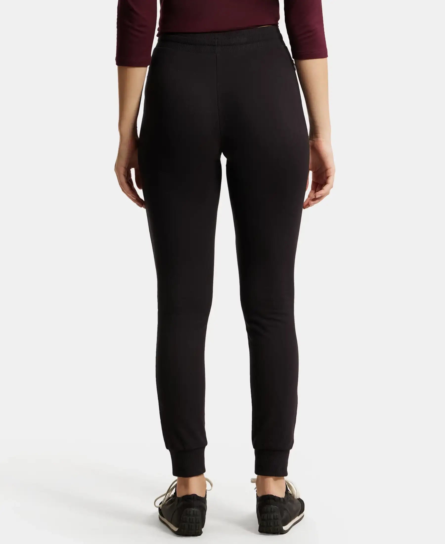Super Combed Cotton Elastane French Terry Relaxed Fit Joggers With Zipper Pockets - Black