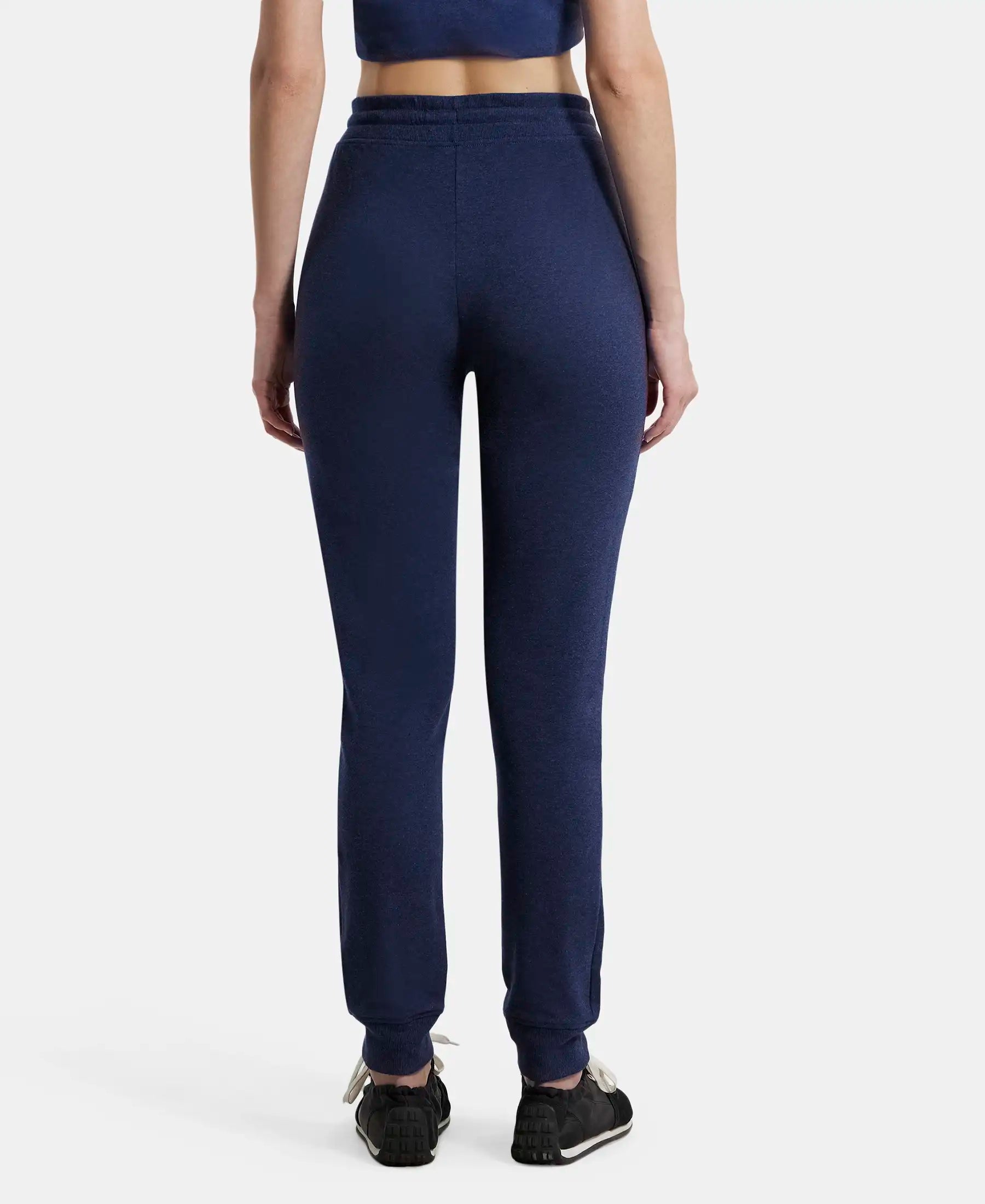 Super Combed Cotton Elastane French Terry Relaxed Fit Joggers With Zipper Pockets - Ink Blue Melange