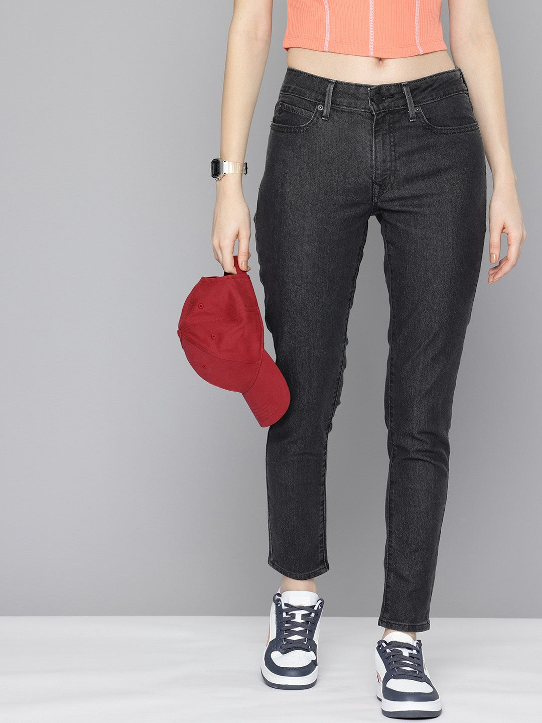 Women's 711 Black Skinny Fit Mid Rise Jeans