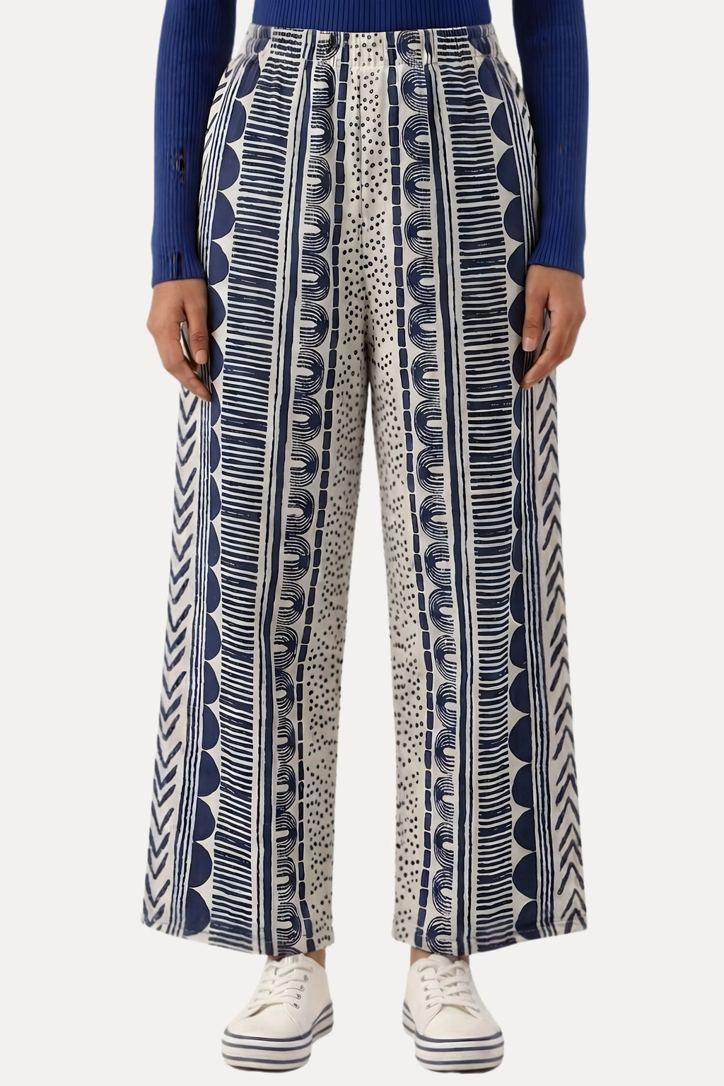 Blue Abstract Print Viscose Lower