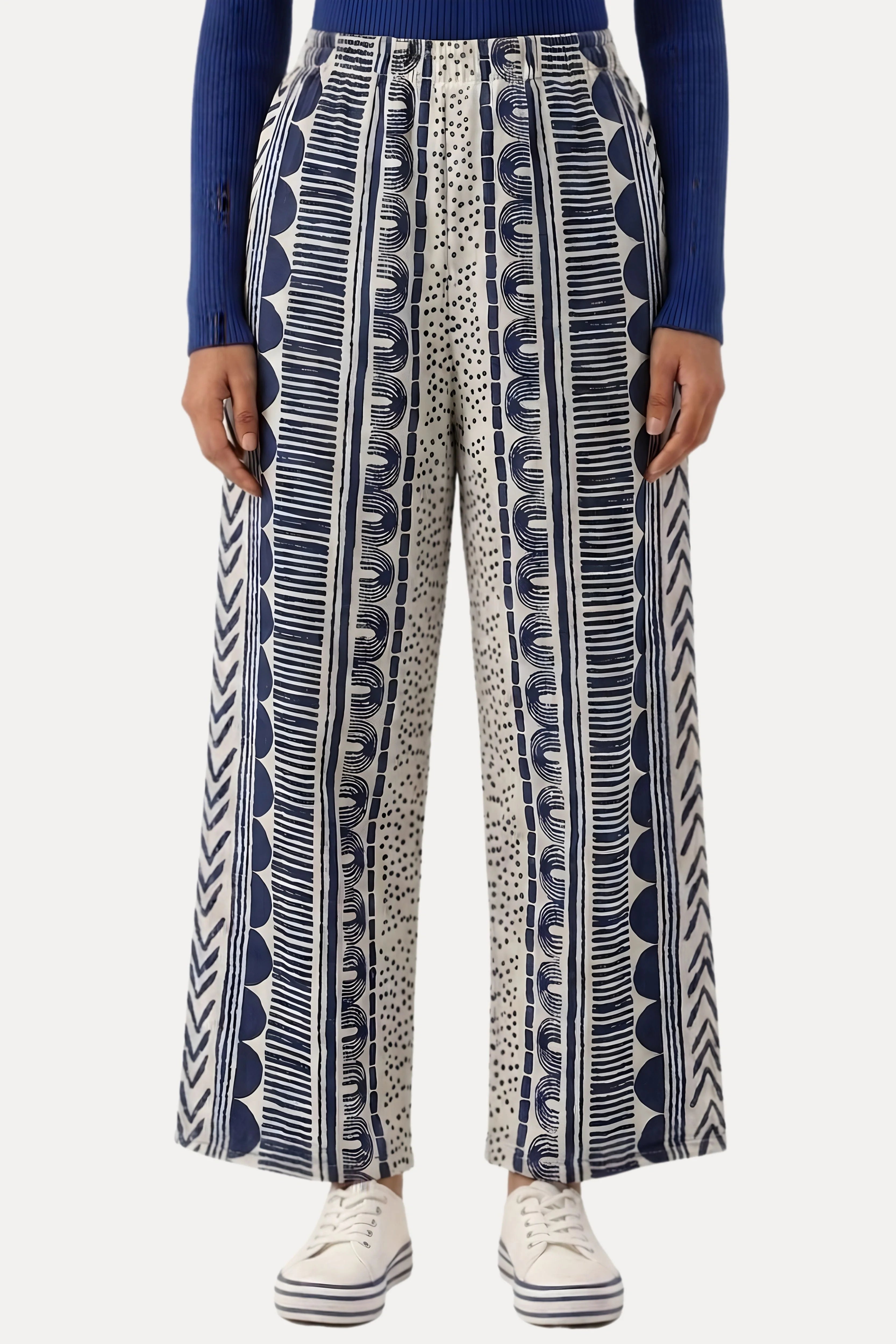 Blue Abstract Print Viscose Lower