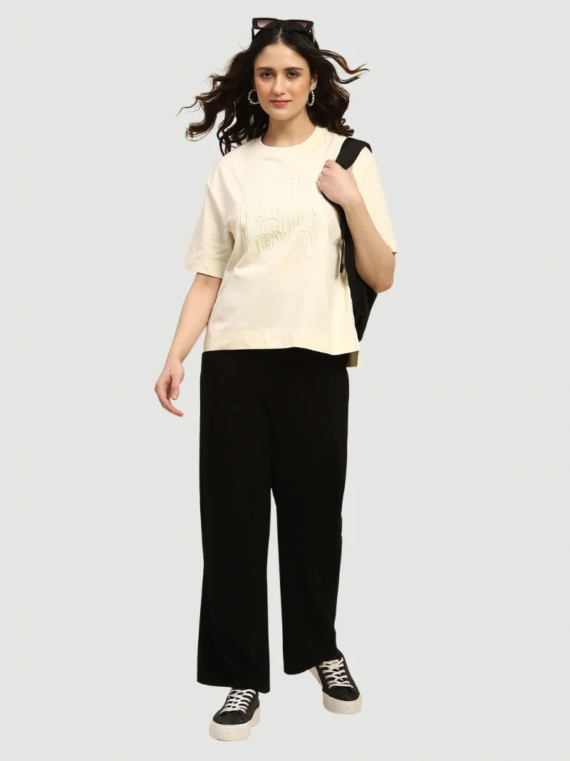 Black Solid Cotton Linen Relaxed Lower