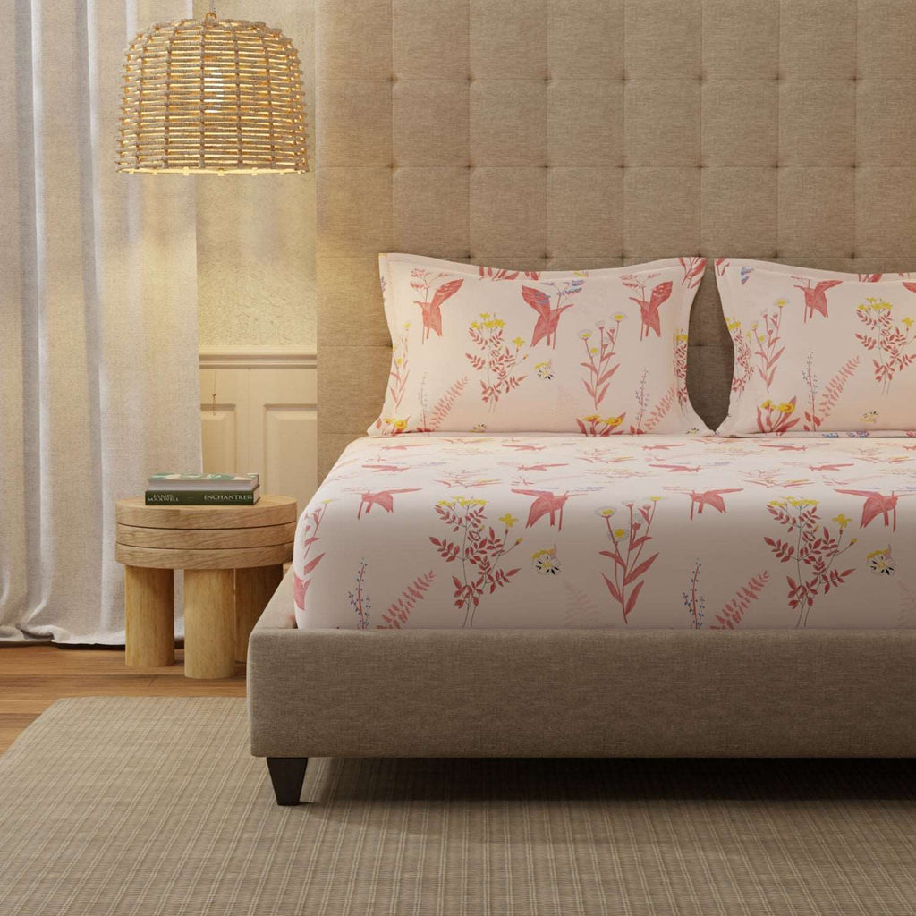 Serene 200 TC 100% Cotton Bedsheet with Pillow Covers - Whisper Peach