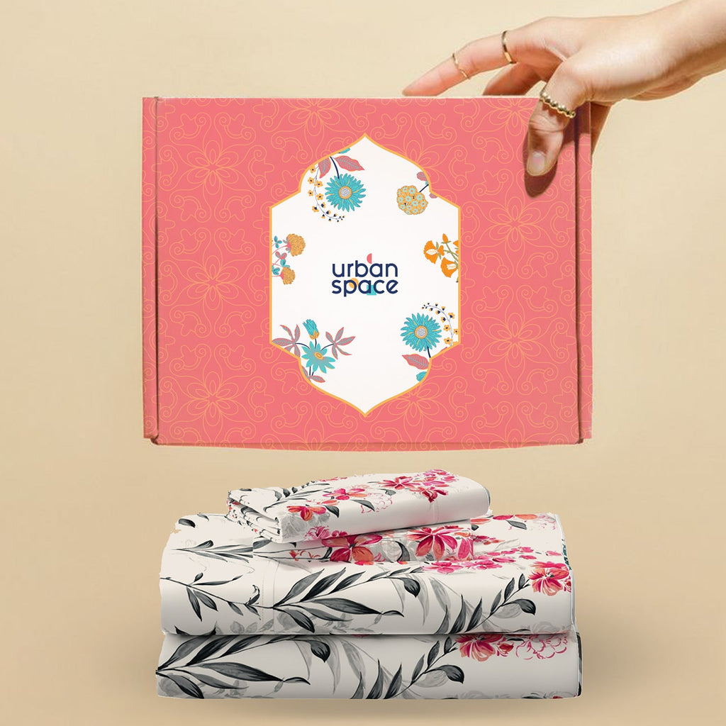 Serene 200 TC 100% Cotton Printed Bedsheet with Pillow Covers - Majestic Pink