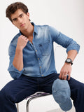 Slim Fit Faded Denim Shirt  | Blue