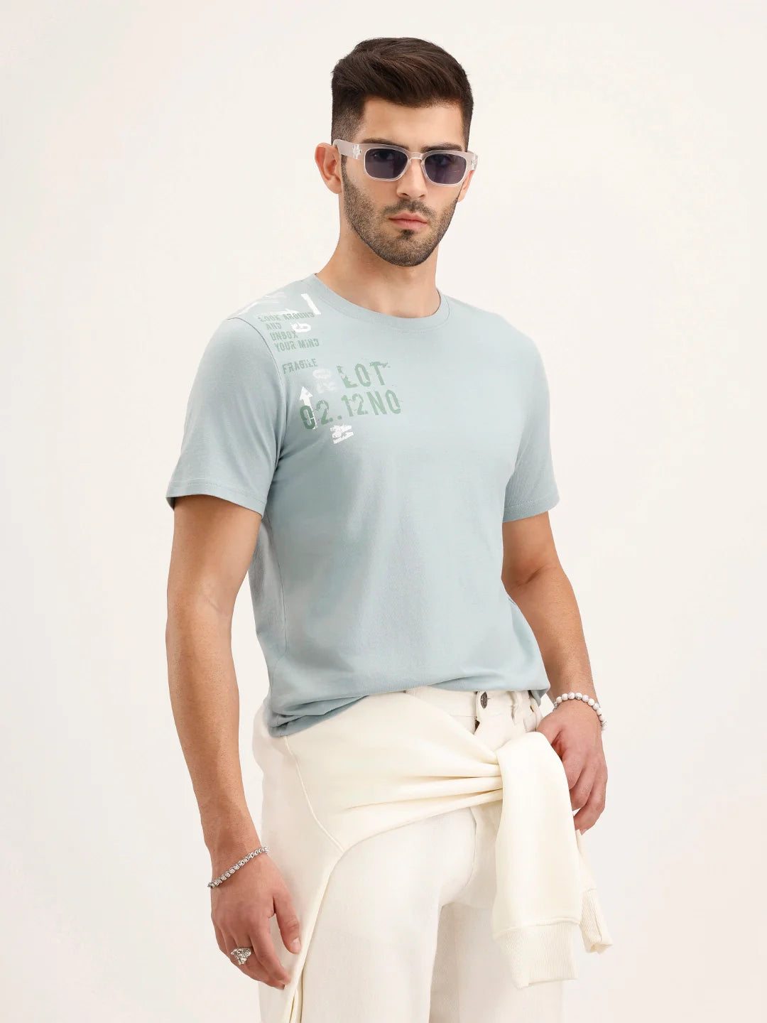 Slim Fit Placement Printed T-Shirt | Grey