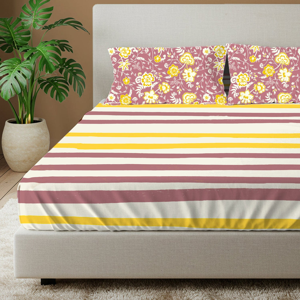 Divine Collection - Cotton Bedsheet With 2 Pillow Covers, Streak Muddy Pink
