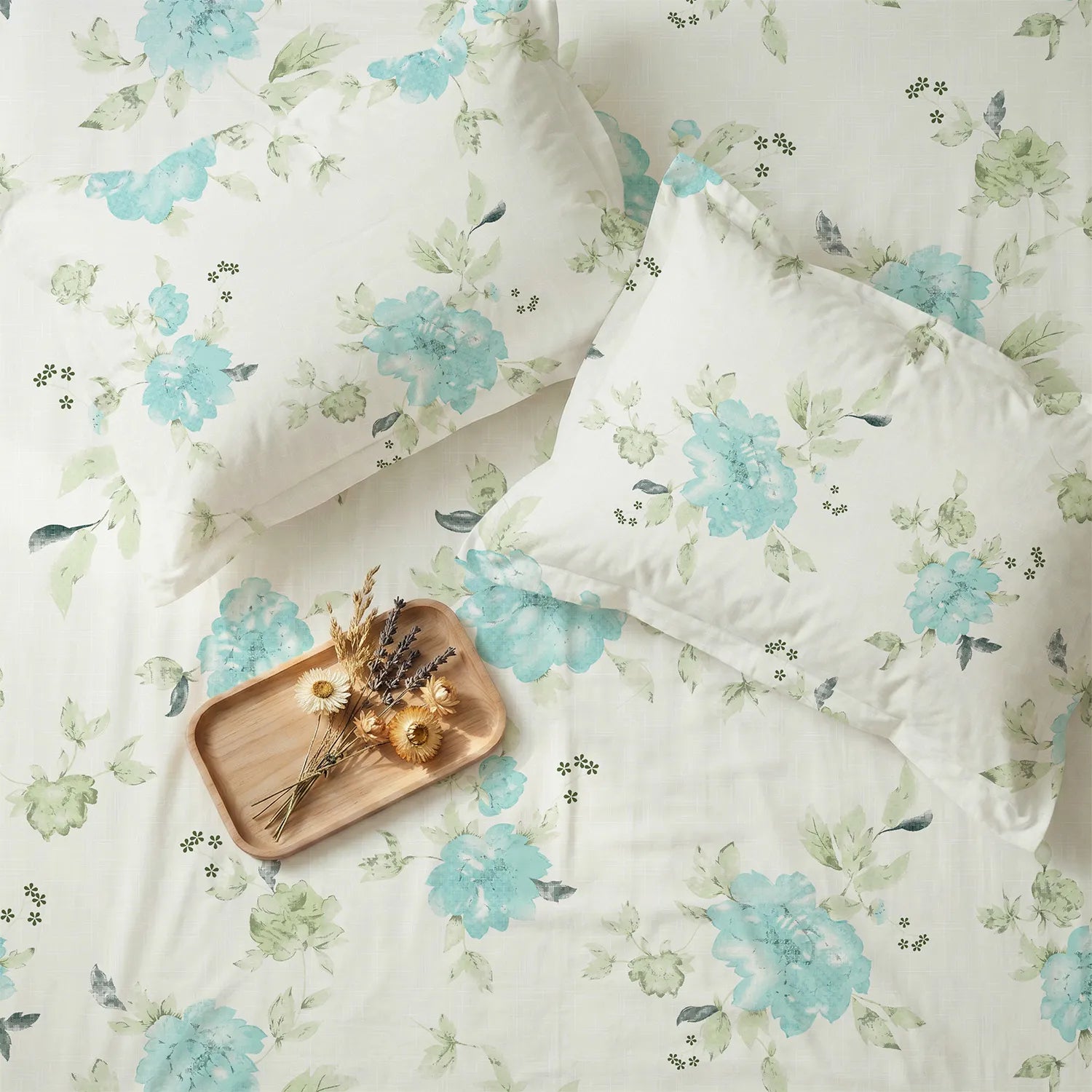 Serene 200 TC 100% Cotton Bedsheet with Pillow Covers - Sapphire Soft Aqua