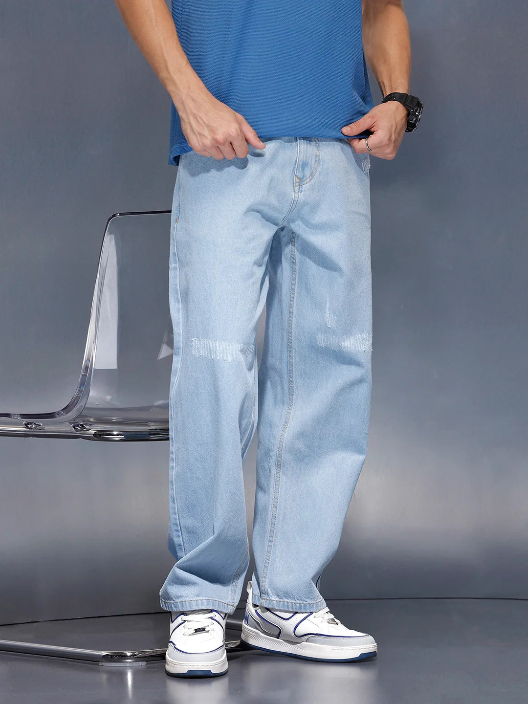 Men’s loose fit light washed jeans | Super Stone