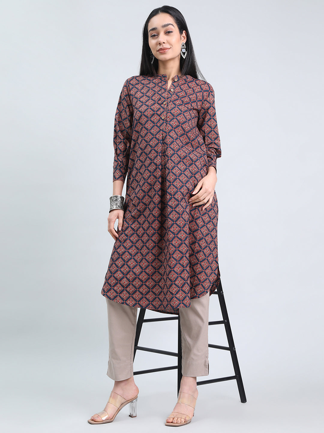 Cotton Ajrakh-Inspired Print Loose Fit Kurta