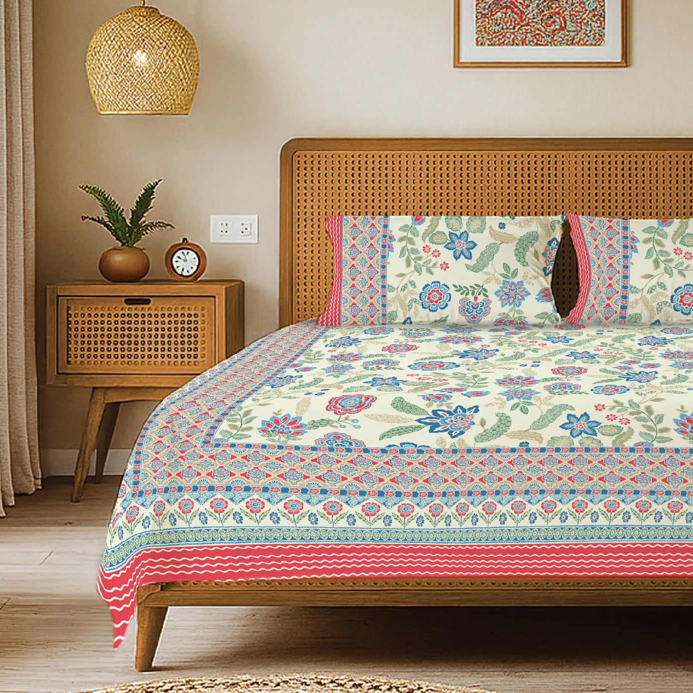 Rajasthani Ethnic 100% Cotton Bedsheet with 2 Pillow Covers - Noorjaal