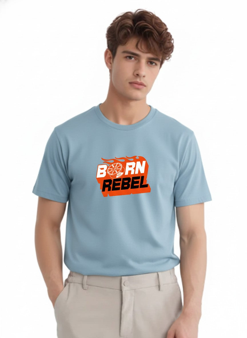 Men Cotton Ice Blue T-Shirt