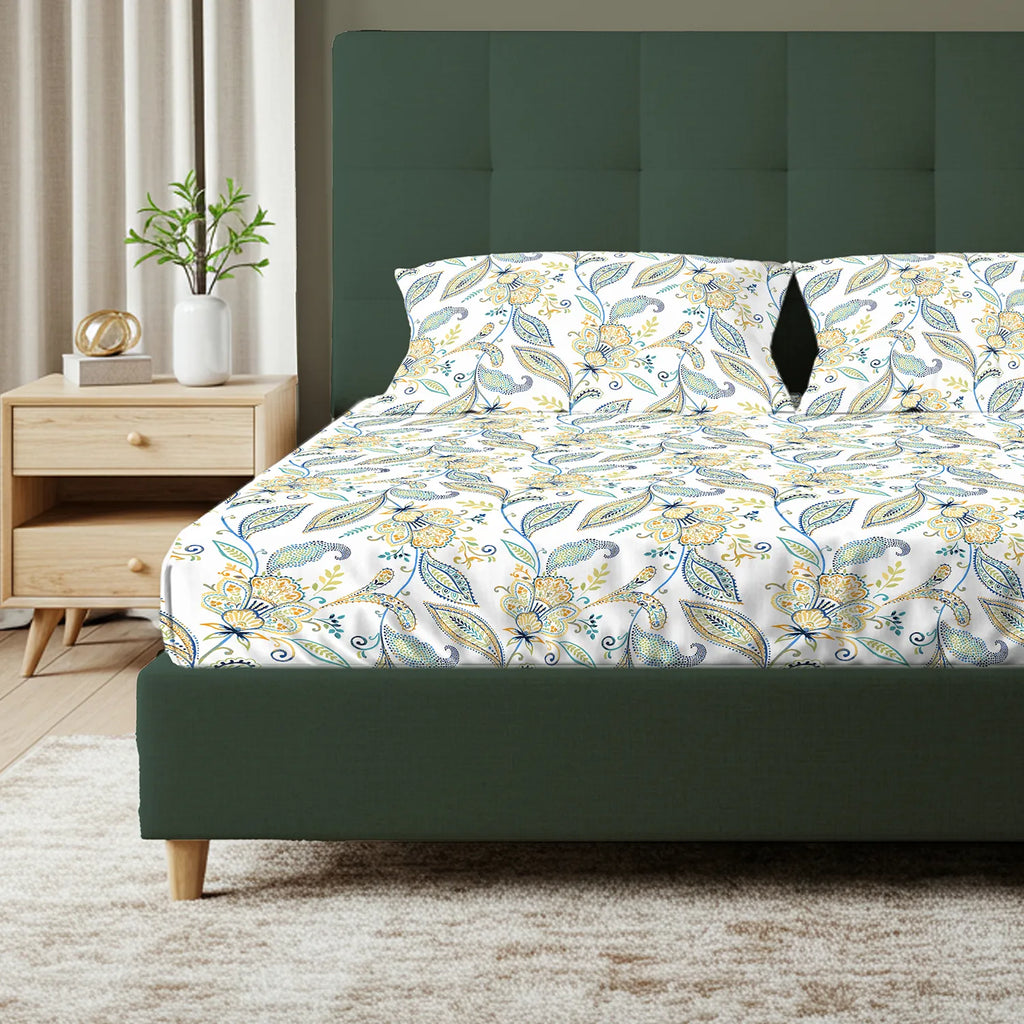 Serene 200 TC 100% Cotton Bedsheet with Pillow Covers - Iris Blue