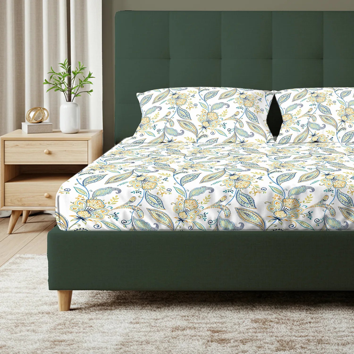 Serene 200 TC 100% Cotton Bedsheet with Pillow Covers - Iris Blue