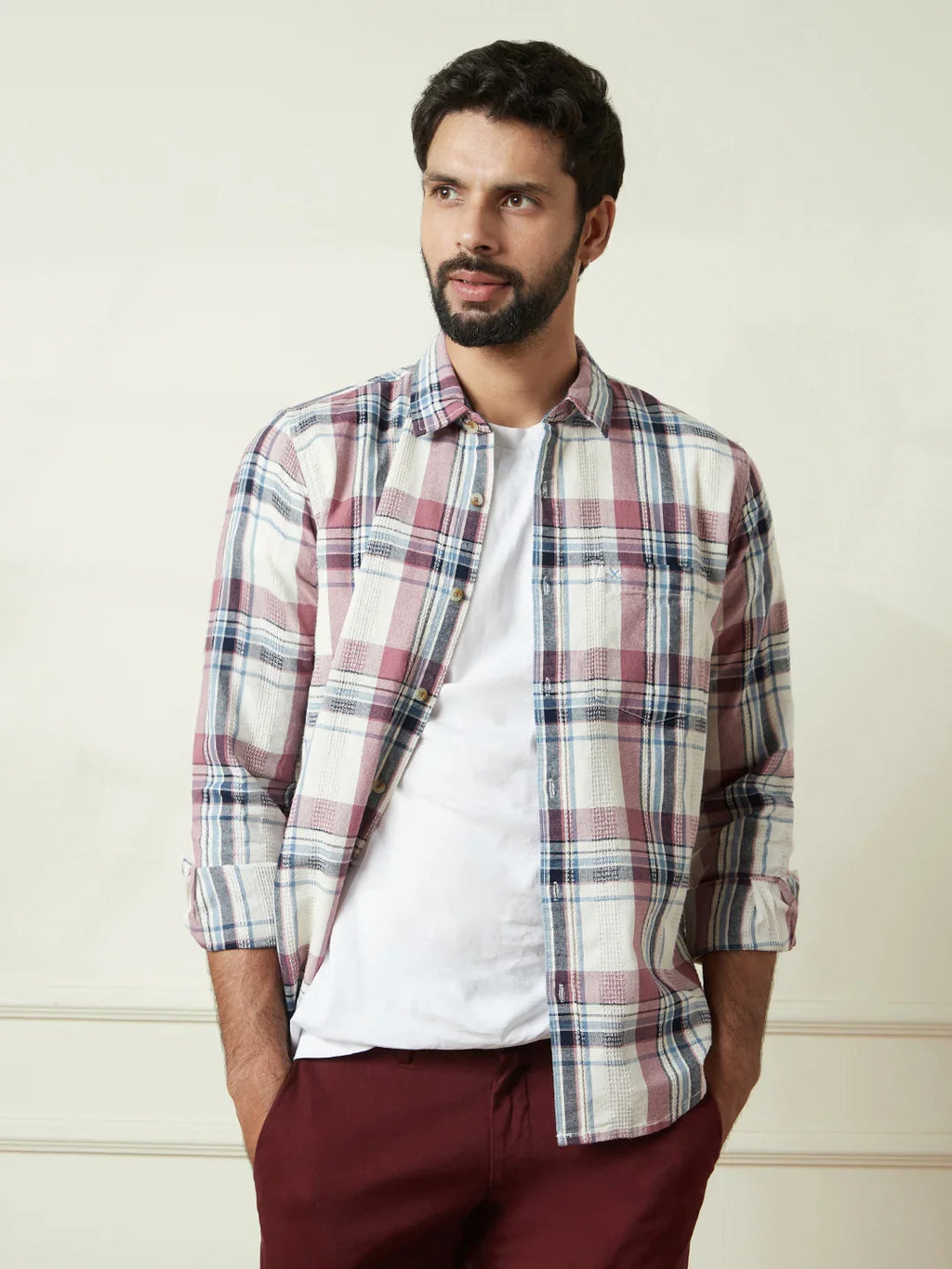 Striped Short Sleeve Textured Shirt | Pink