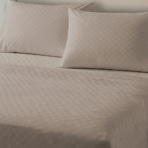 300 TC Super Soft King Bedsheet, Self Woven Cubes Design - Soft Brown Cubes