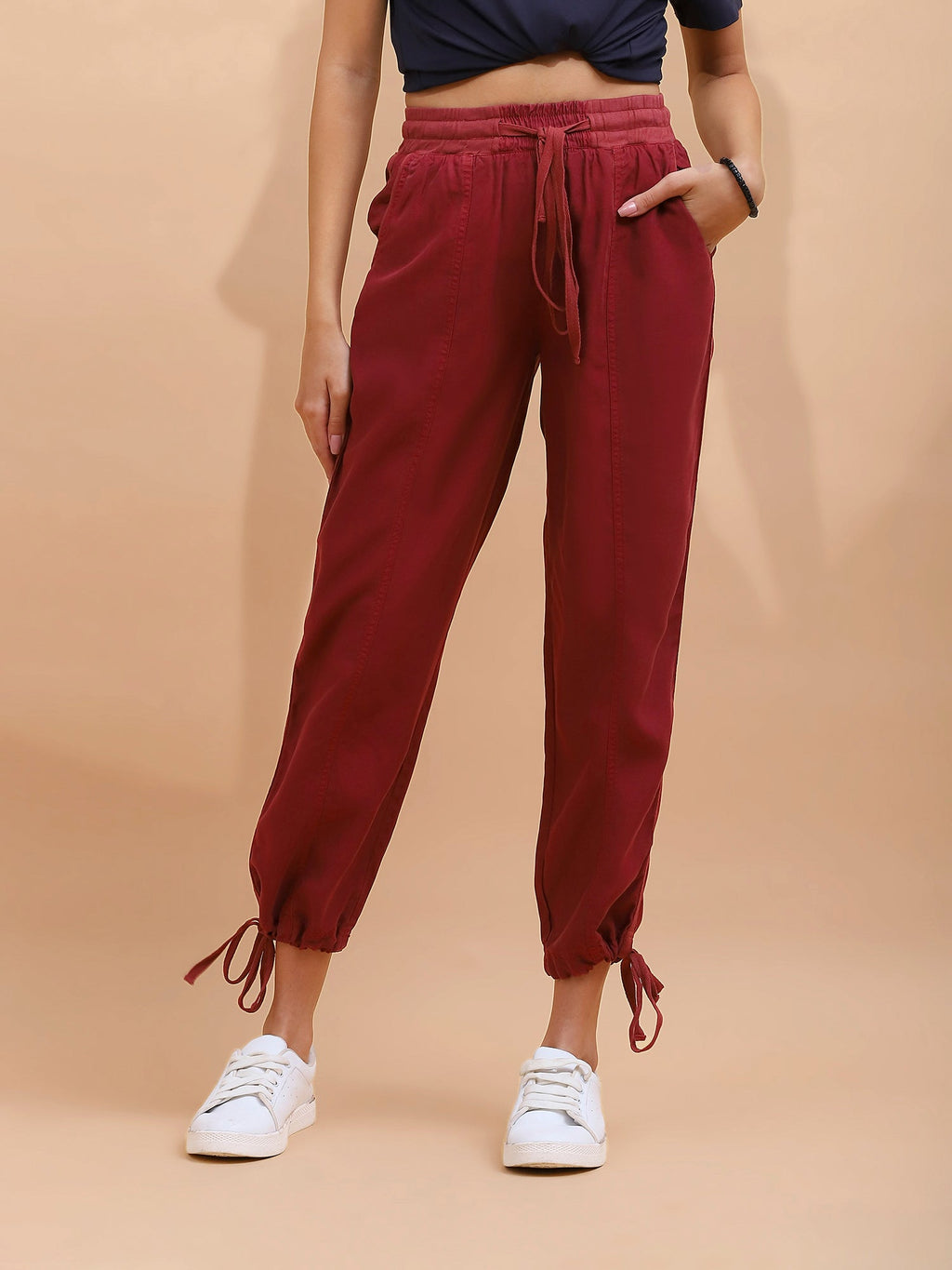 Wine Cotton Solid Lower