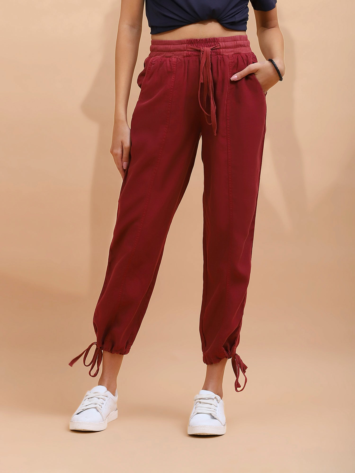 Wine Cotton Solid Lower